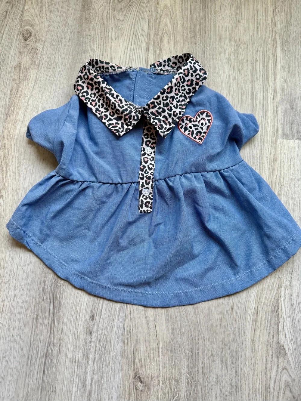 Blue Jean Dress Top with Leopard Trim and Heart Patch - Pets/Small Dog - size SM